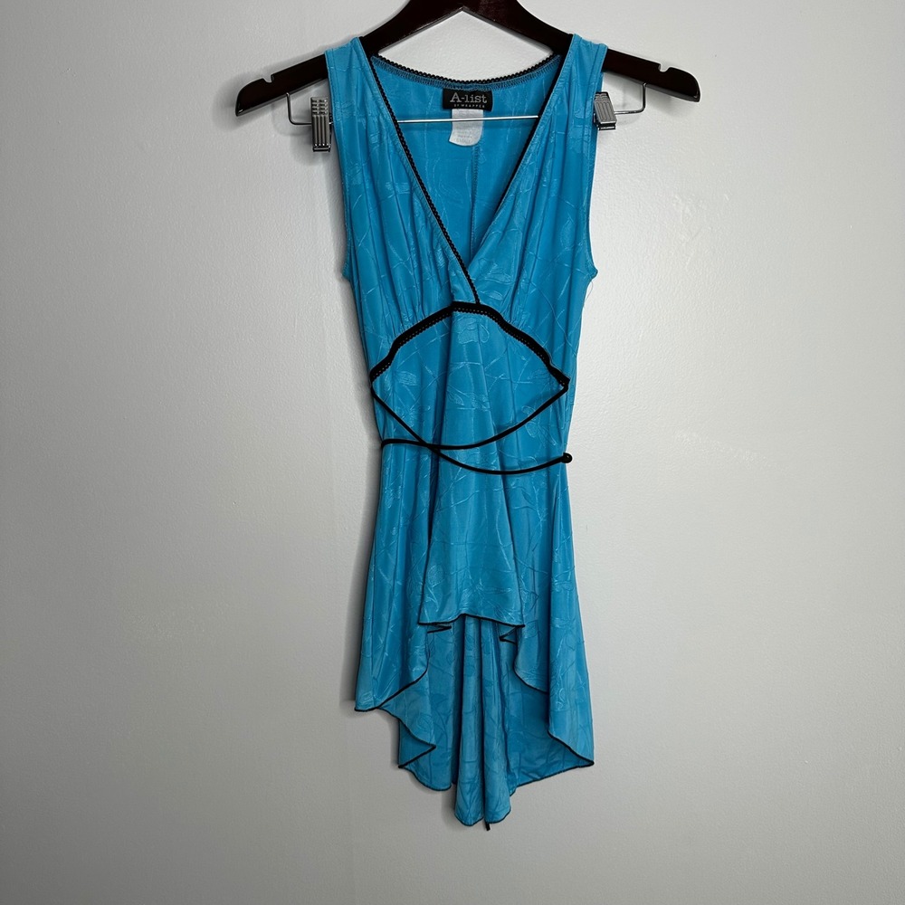 A-List by Wrapper High-Low Tunic Top Women Small Blue Y2K Fairycore EUC